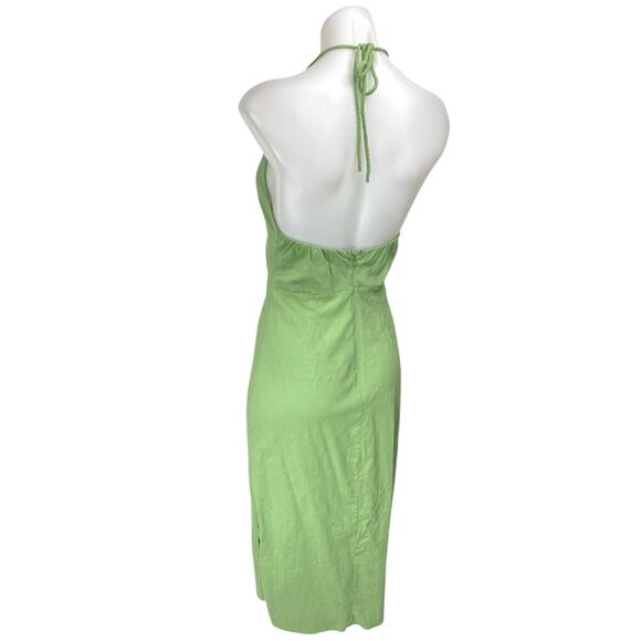 Abercrombie & Fitch Green Plunge Sleeveless Halter Lace Up Sheath Midi Dress SP - Picture 2 of 5